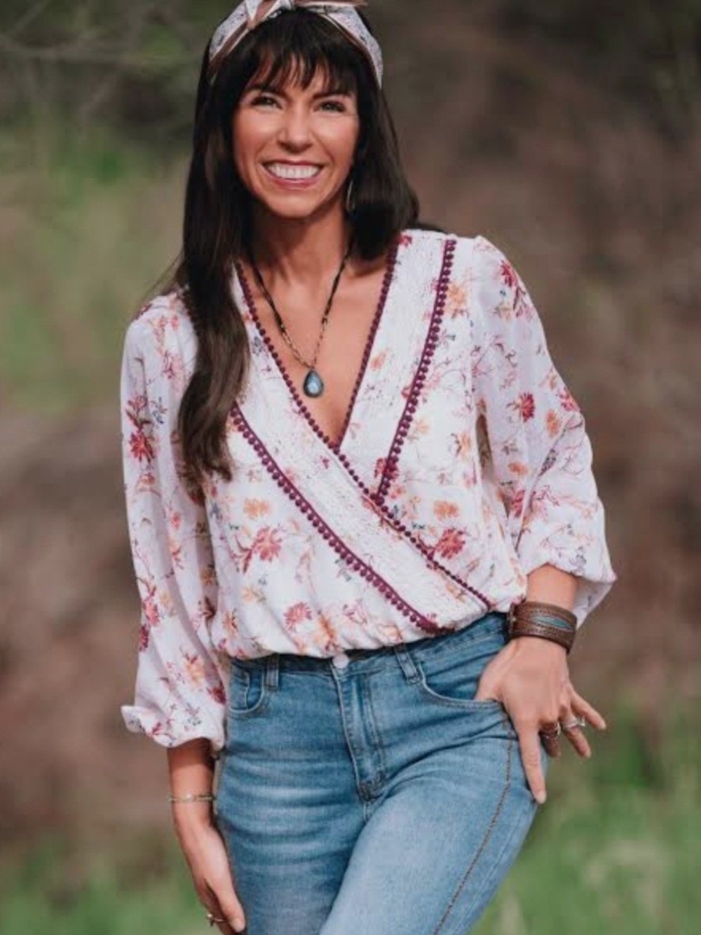 Floral Semi Sheer Boho Blouse